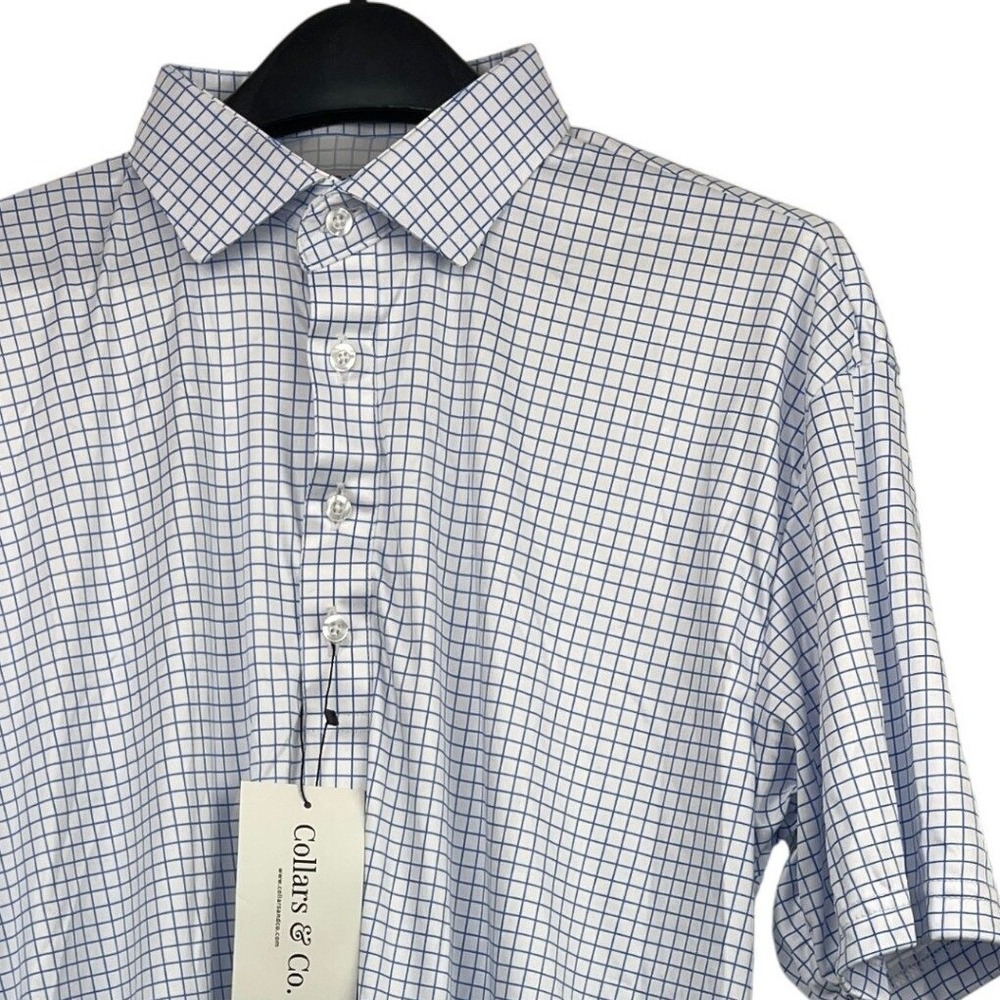 NEW Collars & Co Dress Collar Polo Men XLT Tall Performance Blue White Check $82